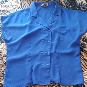 Vintage Blue Button-Up Blouse Sz Med